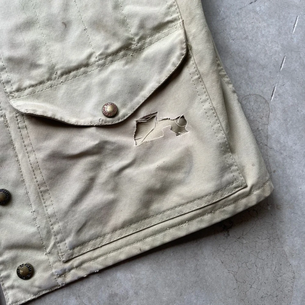 Filson Vintage Canvas Hunting Vest Tan Made in USA Distressed Mens XL Style 8